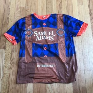 Samuel Adams Oktoberfest Graphic Tee - Blue & Brown mock lederhosen